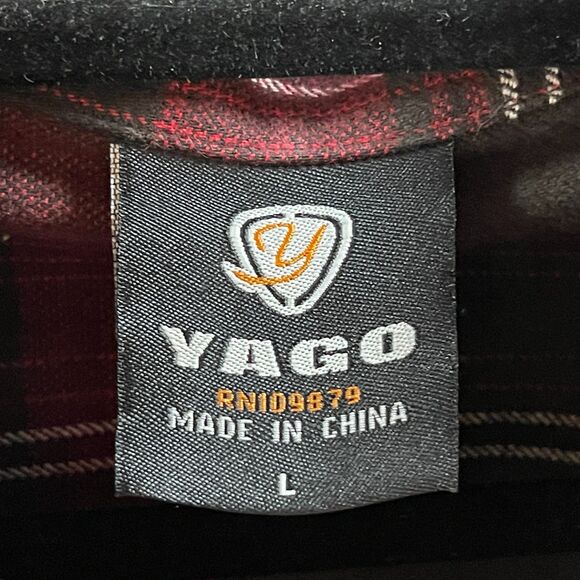 Yago Mens Flannel Shirt LS Red Black Large Button Up - Picture 5 of 7